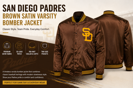 San Diego Padres Brown Satin Varsity Bomber Jacket: Classic Style Meets Team Spirit