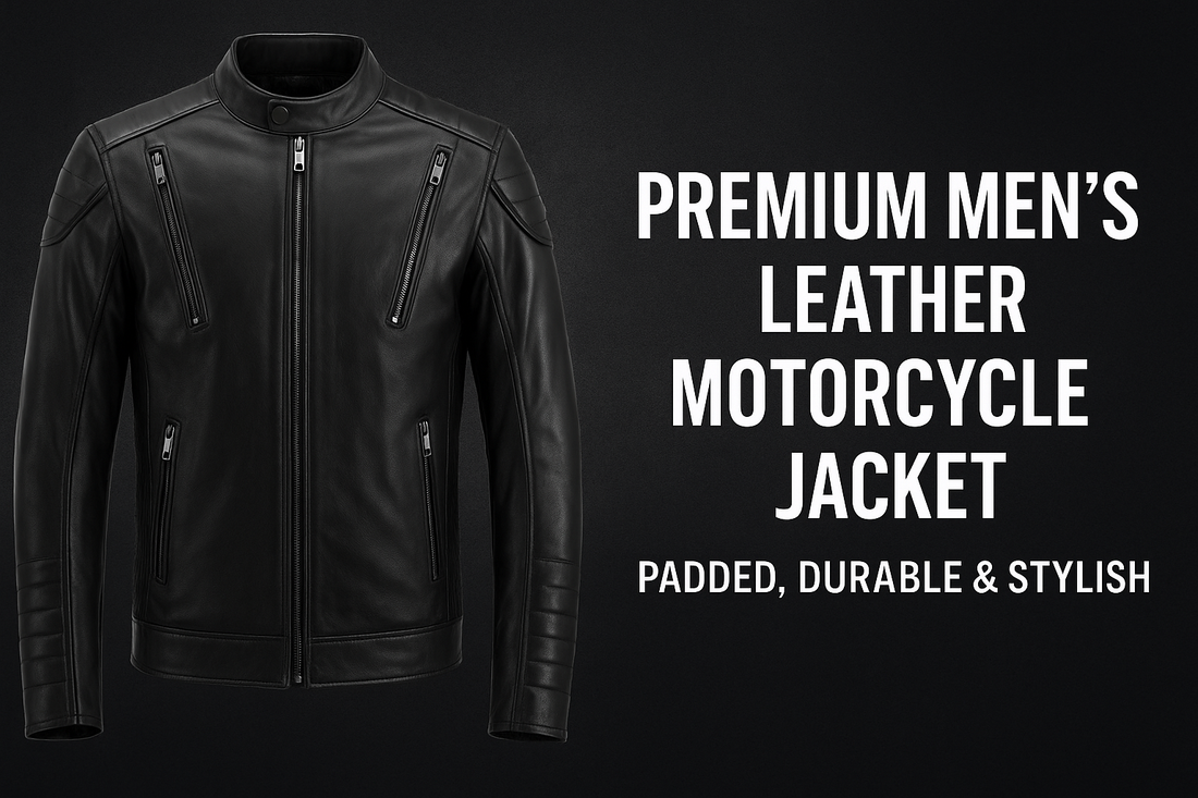 Premium Men’s Leather Motorcycle Jacket – Padded, Durable & Stylish