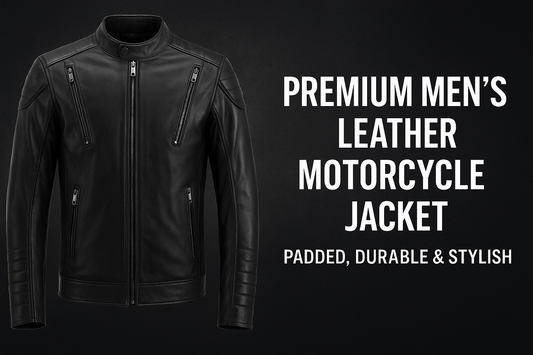Premium Men’s Leather Motorcycle Jacket – Padded, Durable & Stylish