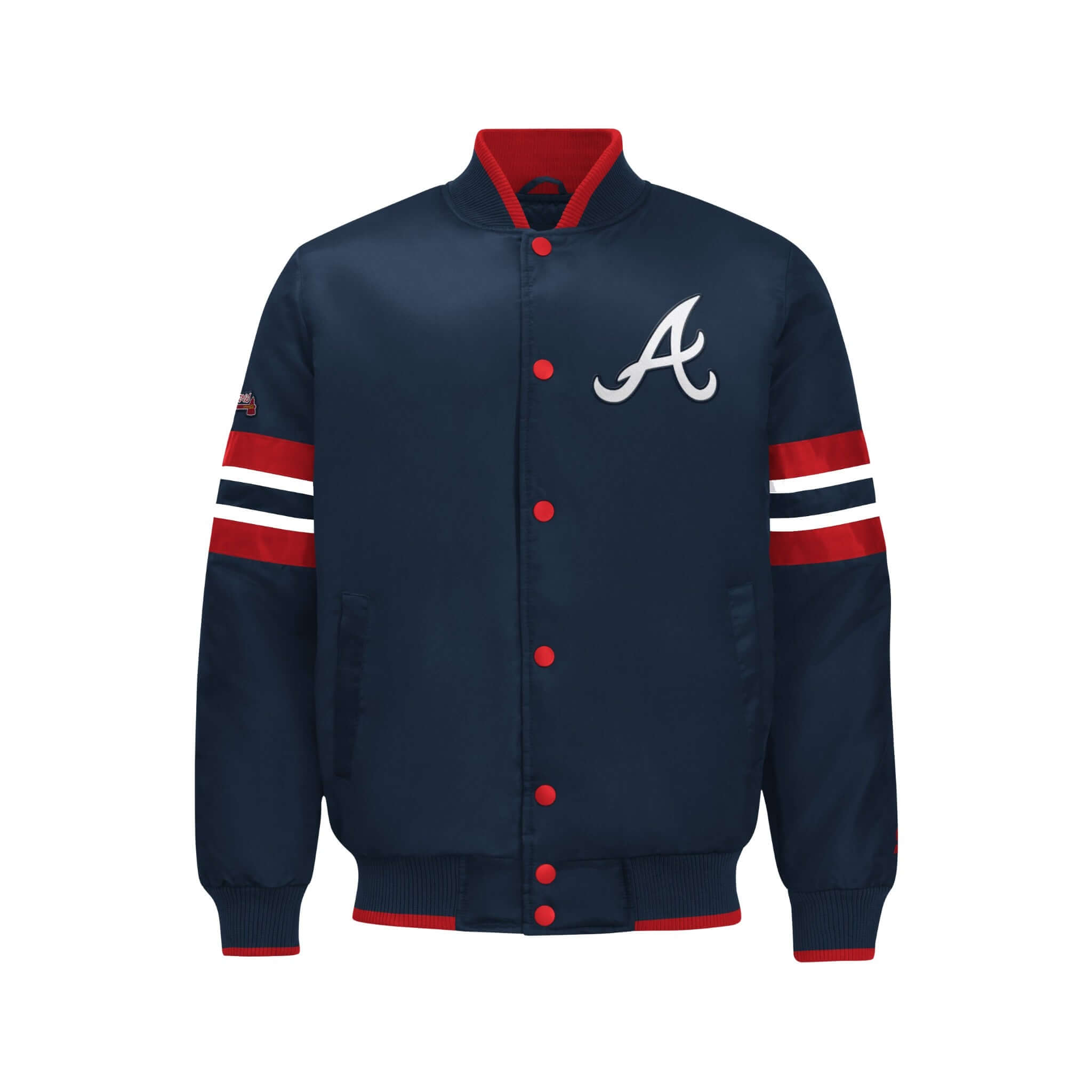 Atlanta Braves Satin Varsity Jacket Men Snap Button Bomber