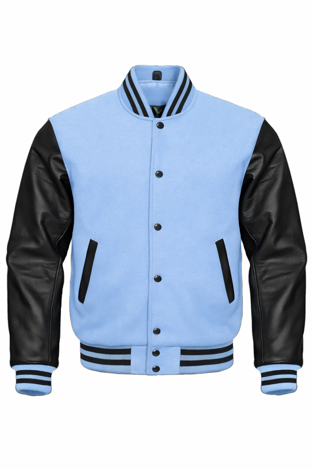 Baby Blue & Black Varsity Letterman Jacket – Wool & Leather Sleeves