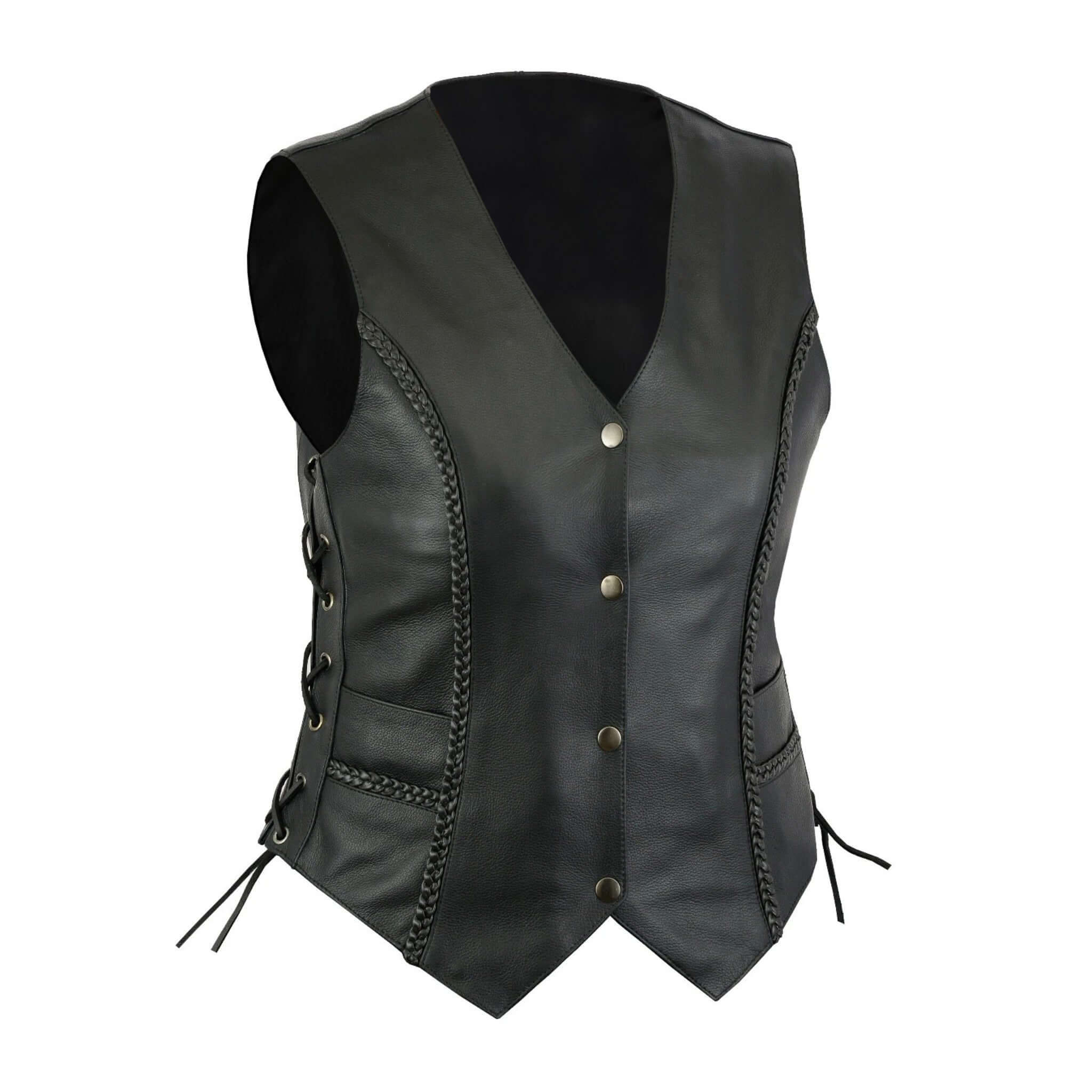 Black Biker Leather Vest Concealed Carry Cowhide