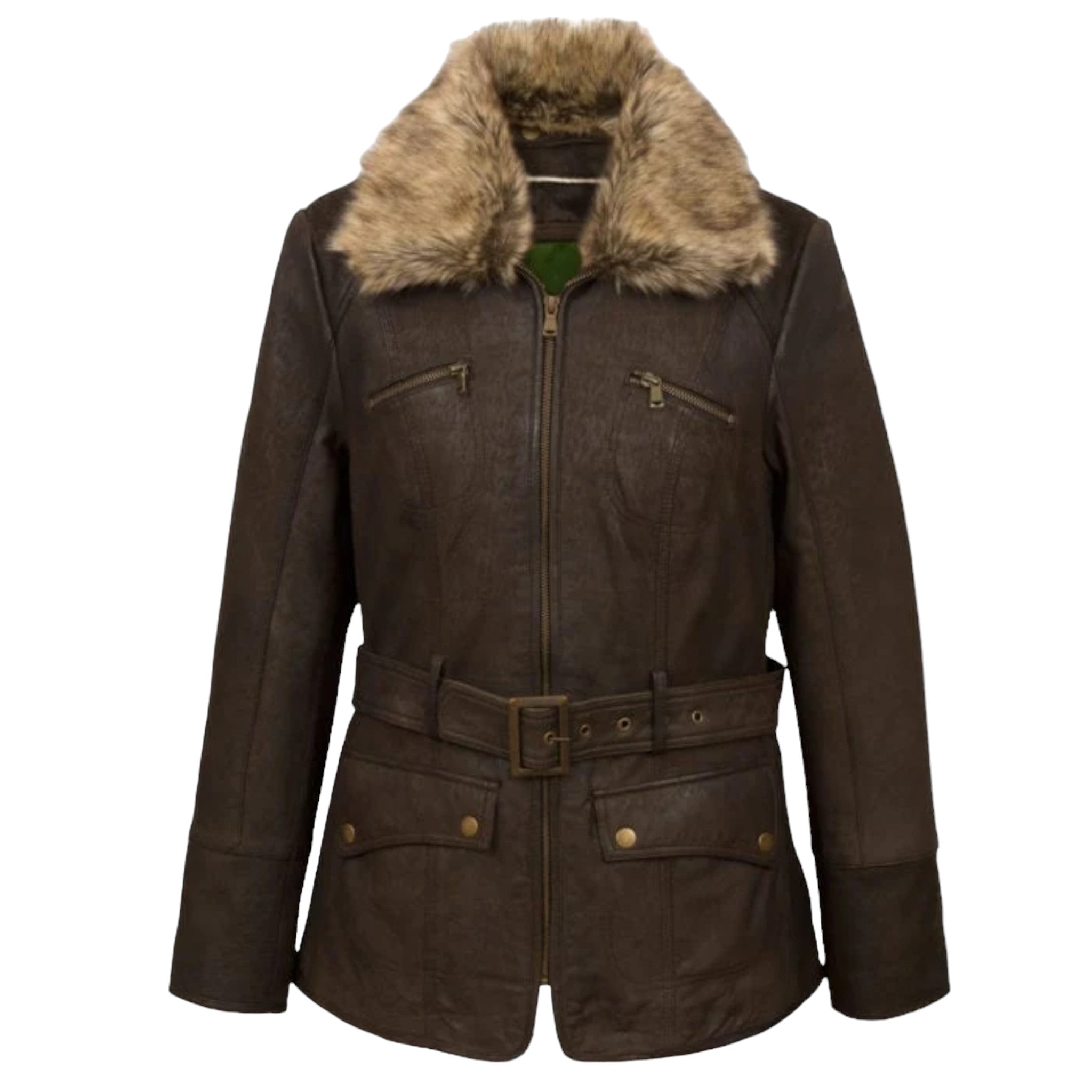 Black Leather Belted Jacket for Women Elegant Look
