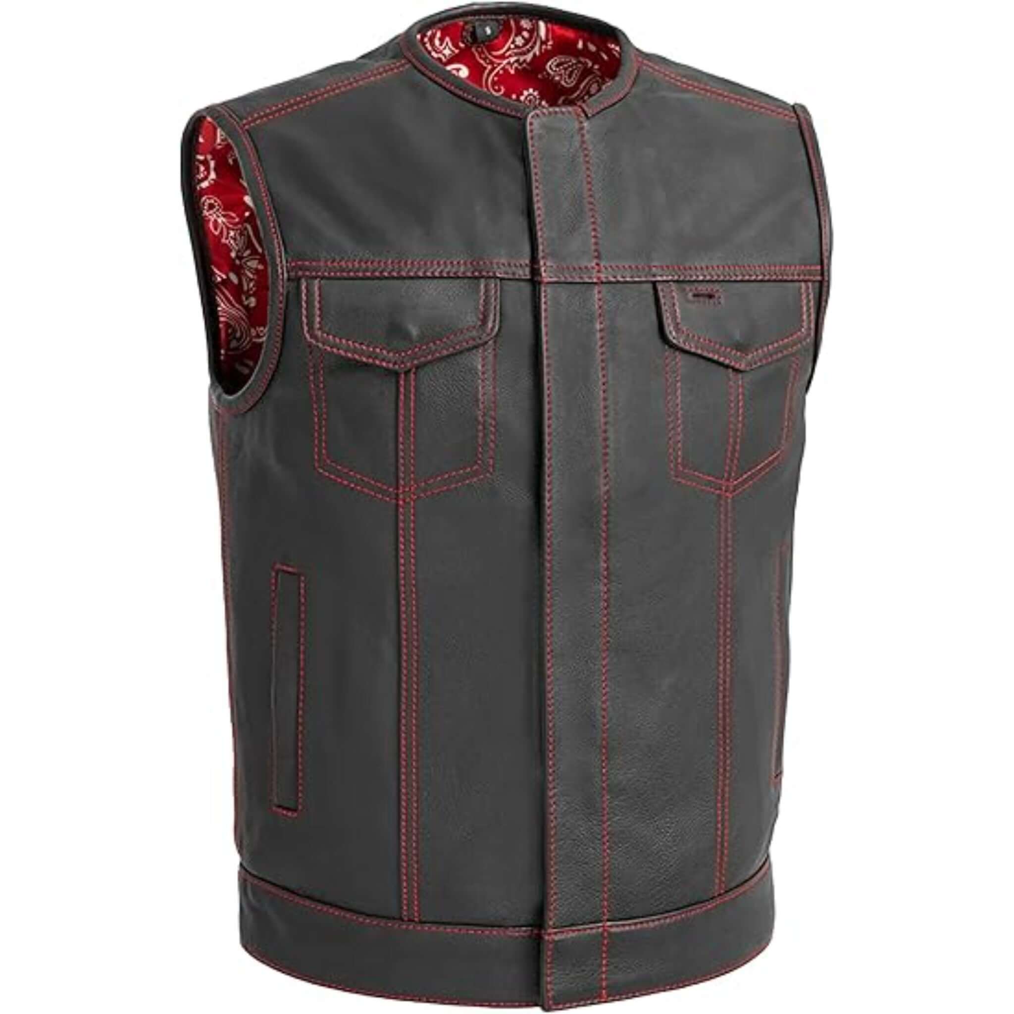 FTL Black Leather Biker Vest Concealed Carry Club Style