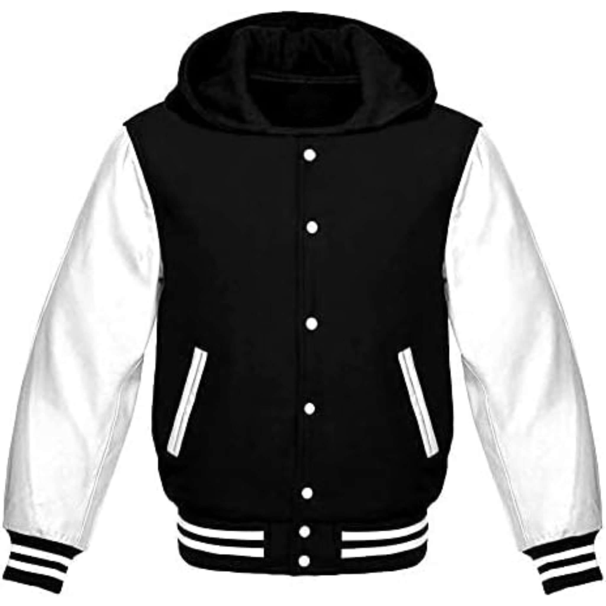 Varsity Hoodie Jacket Black Wool & White Leather Bomber