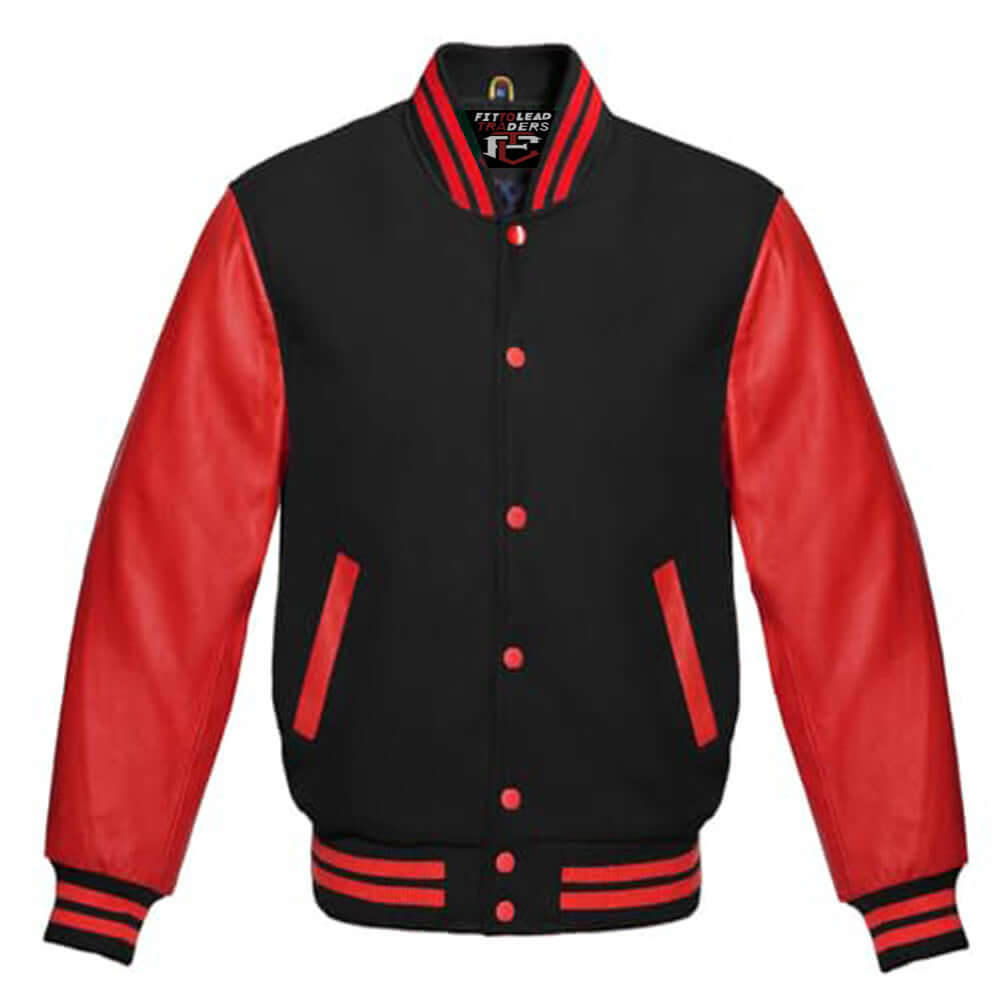Classic Varsity Jacket Wool Body with Red Leather Sleeves
