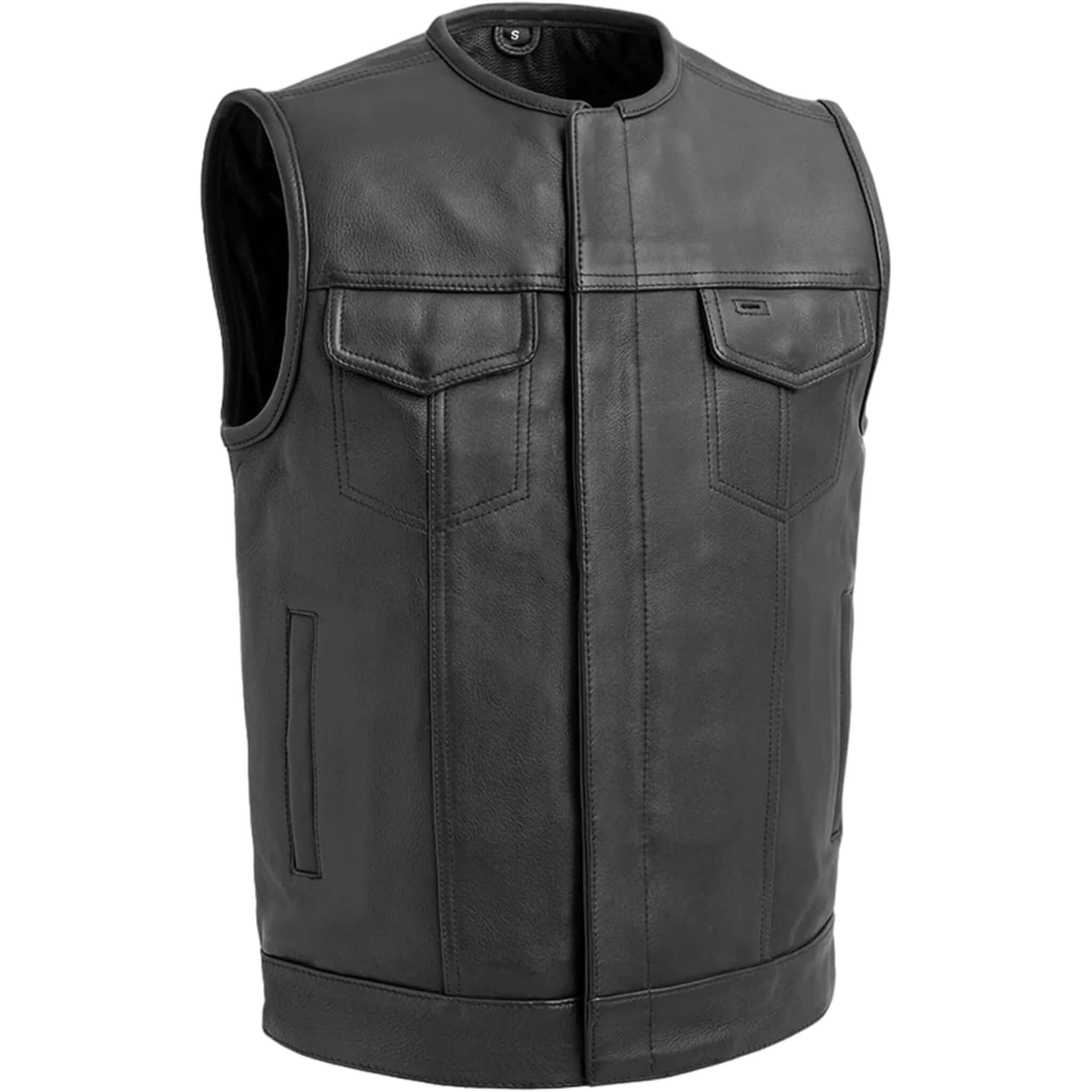 Blaster Men Leather Biker Vest Club Style Concealed Carry