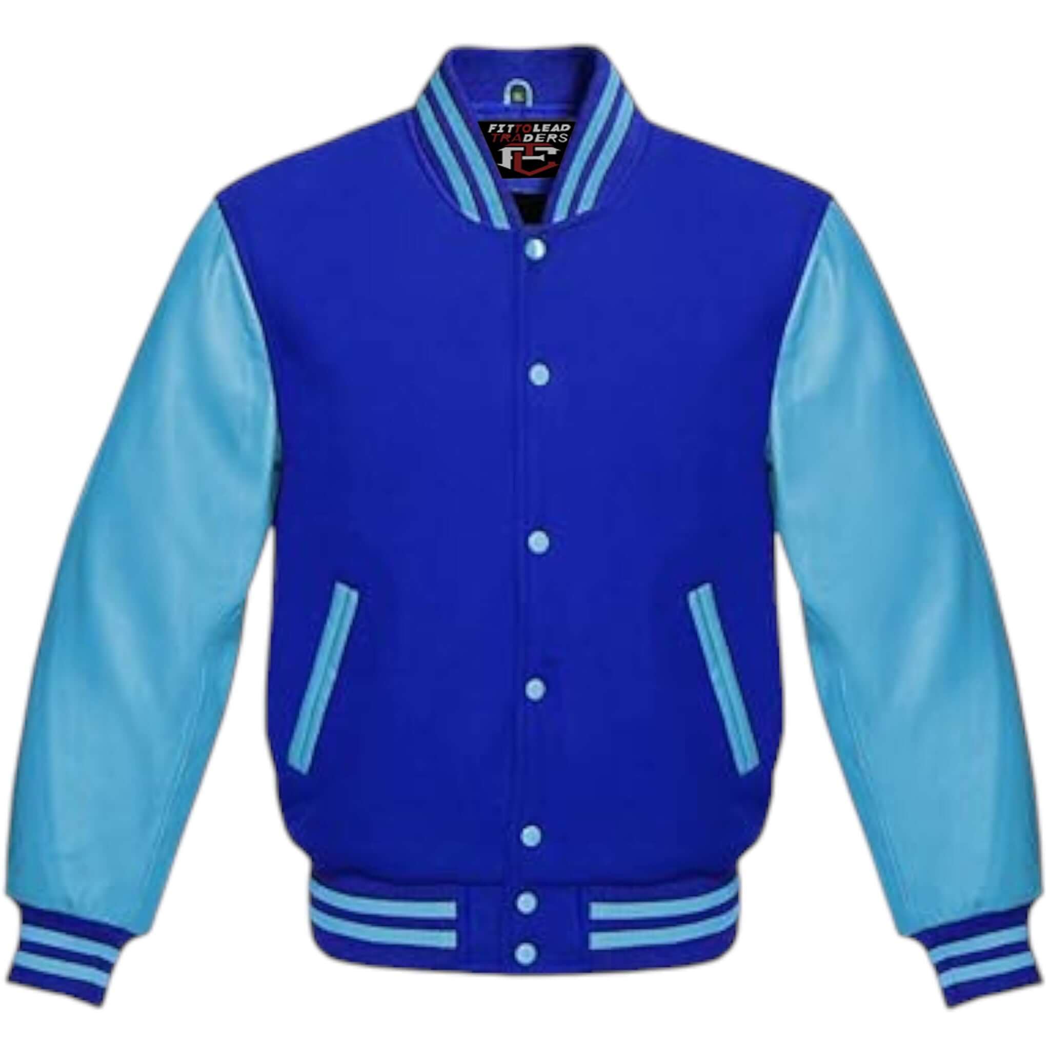 Multicolor Wool Varsity Jacket Genuine Sky Leather Sleeves