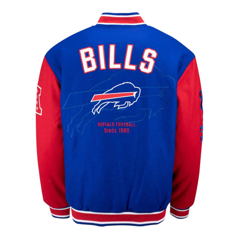Blue and red jacket with 'Bills' branding on a white background