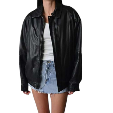 Classic Hollywood Vintage Oversized Leather Bomber Jacket