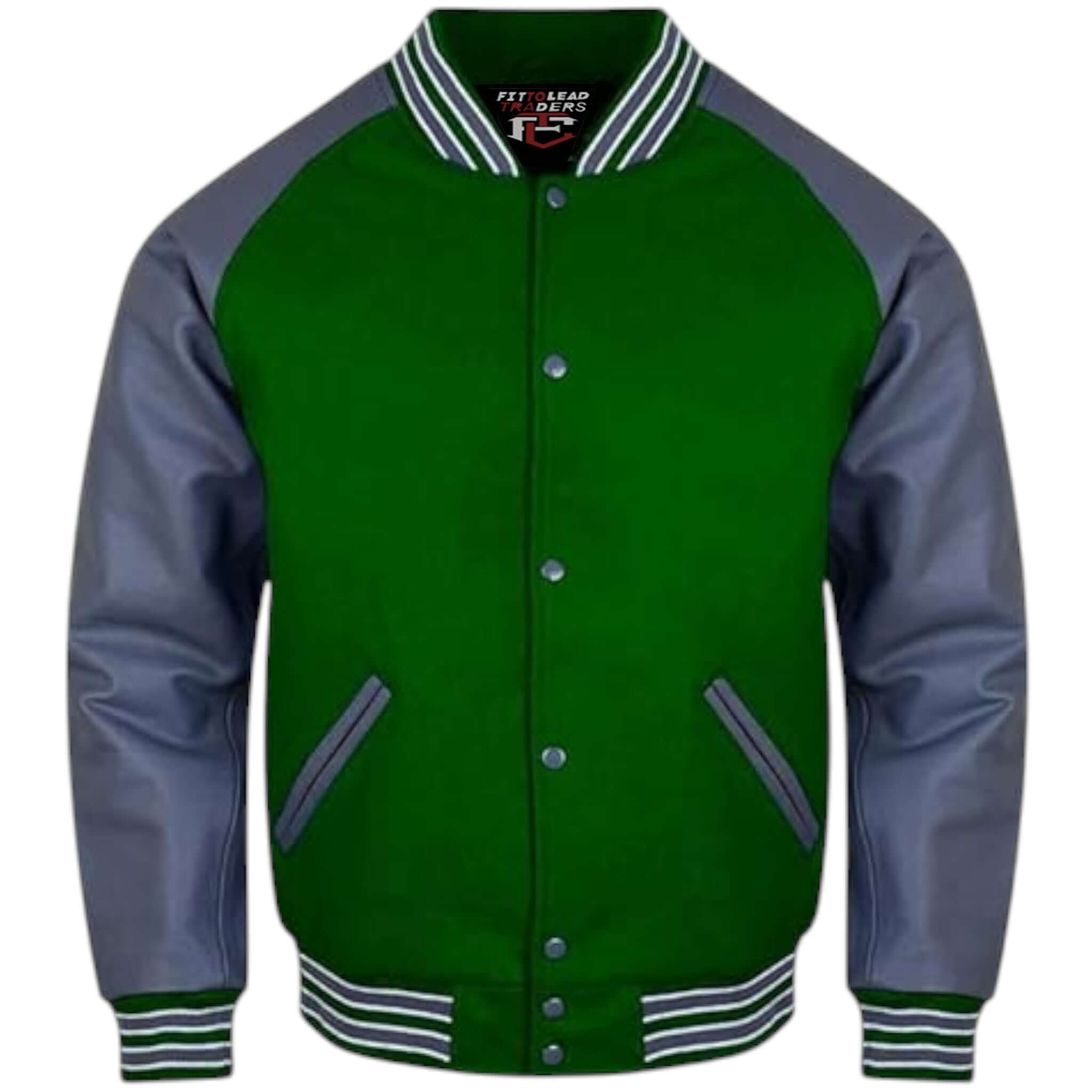 Letterman Varsity Jacket Wool Body with Grey Leather Sleeves