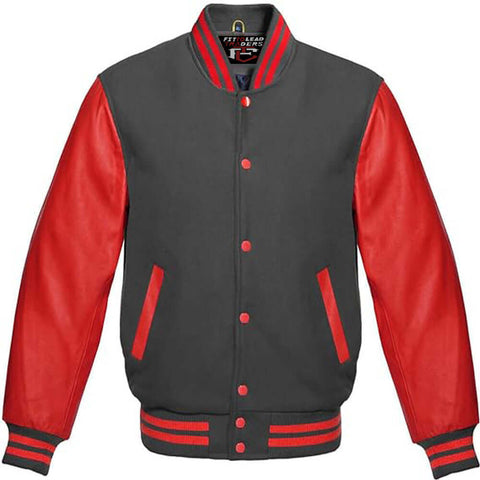 Classic Varsity Jacket Wool Body with Red Leather Sleeves