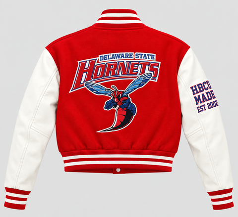 Delaware State Hornets Red & White Varsity Jacket