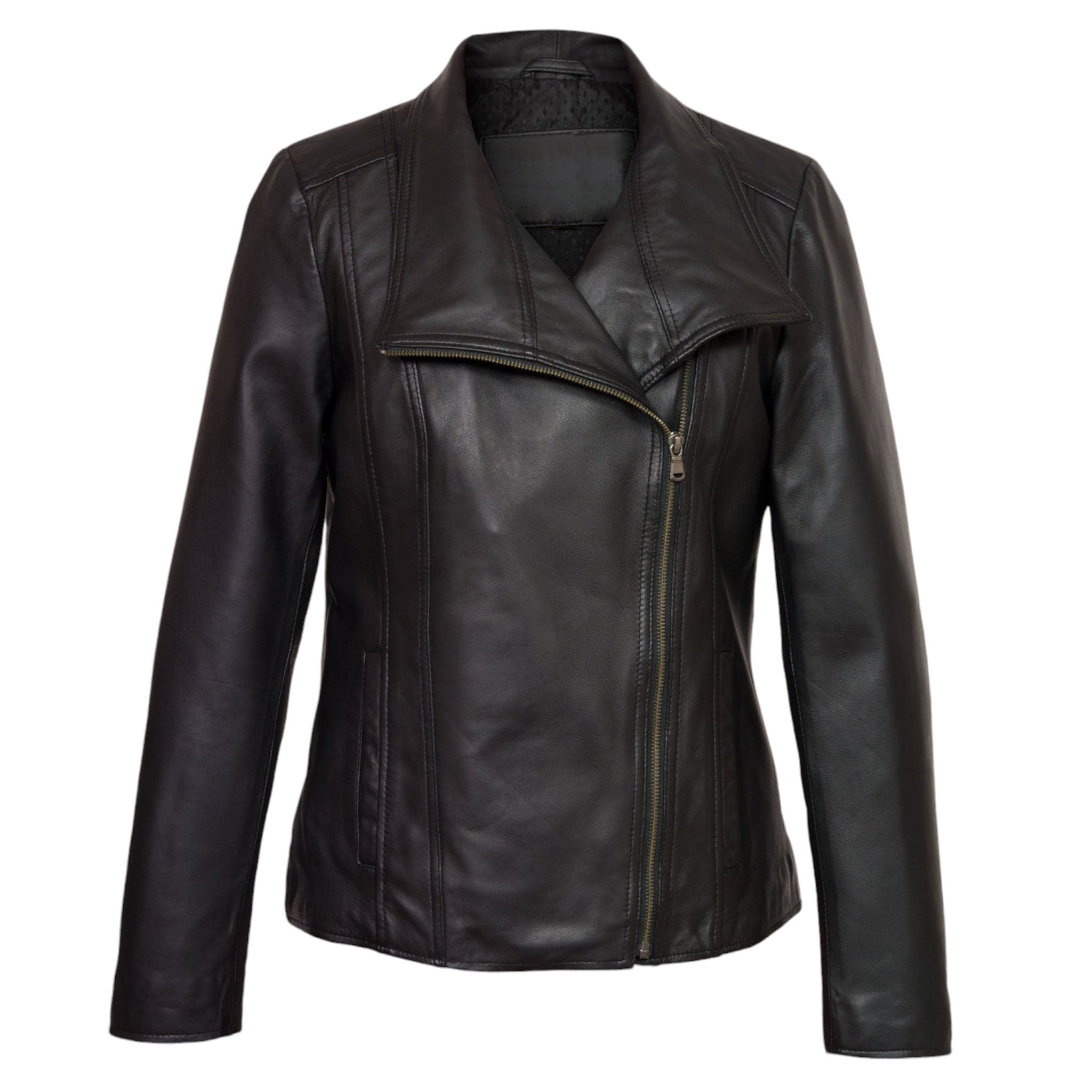 Essential Women Black Leather Motorcycle Jacket Biker Style