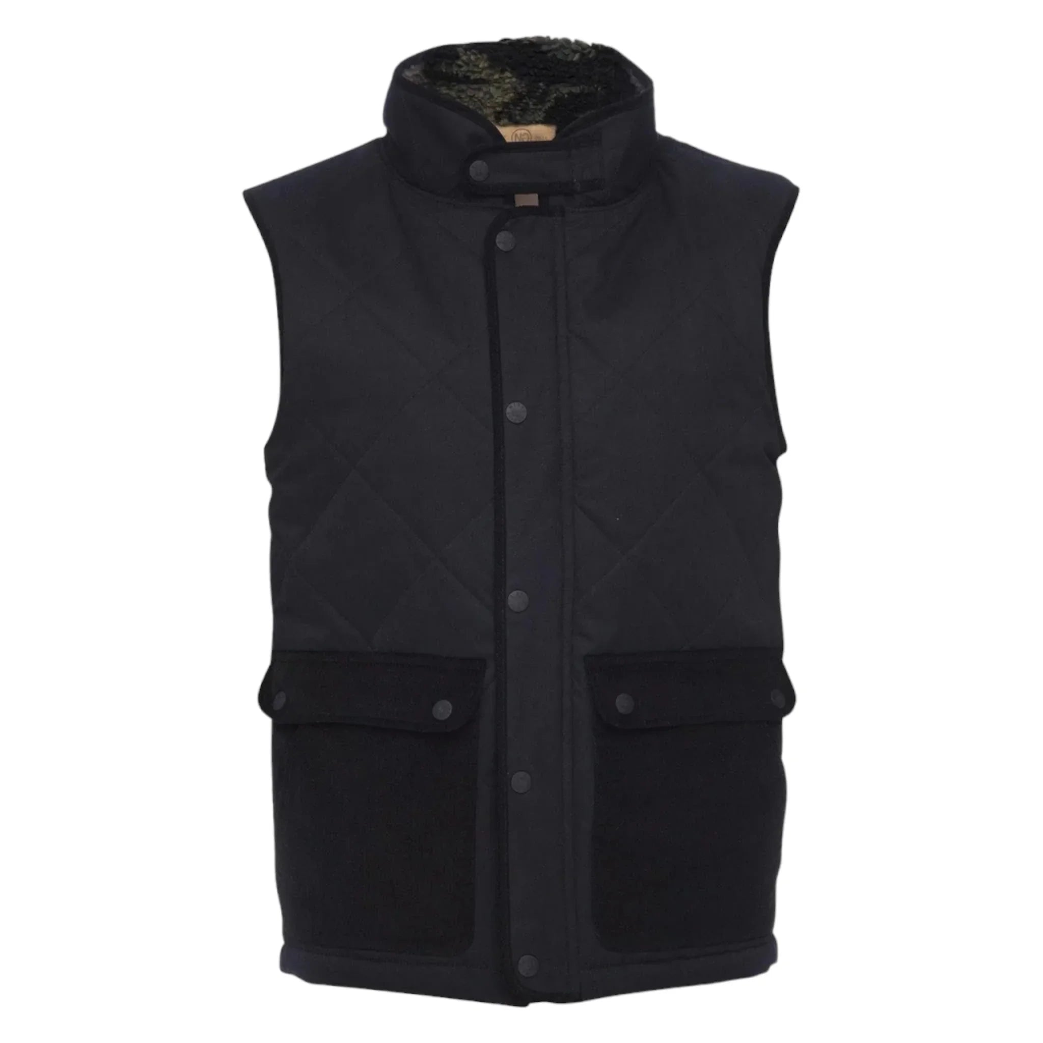 Men Black Quilted Sleeveless Vest High Collar Front Pockets