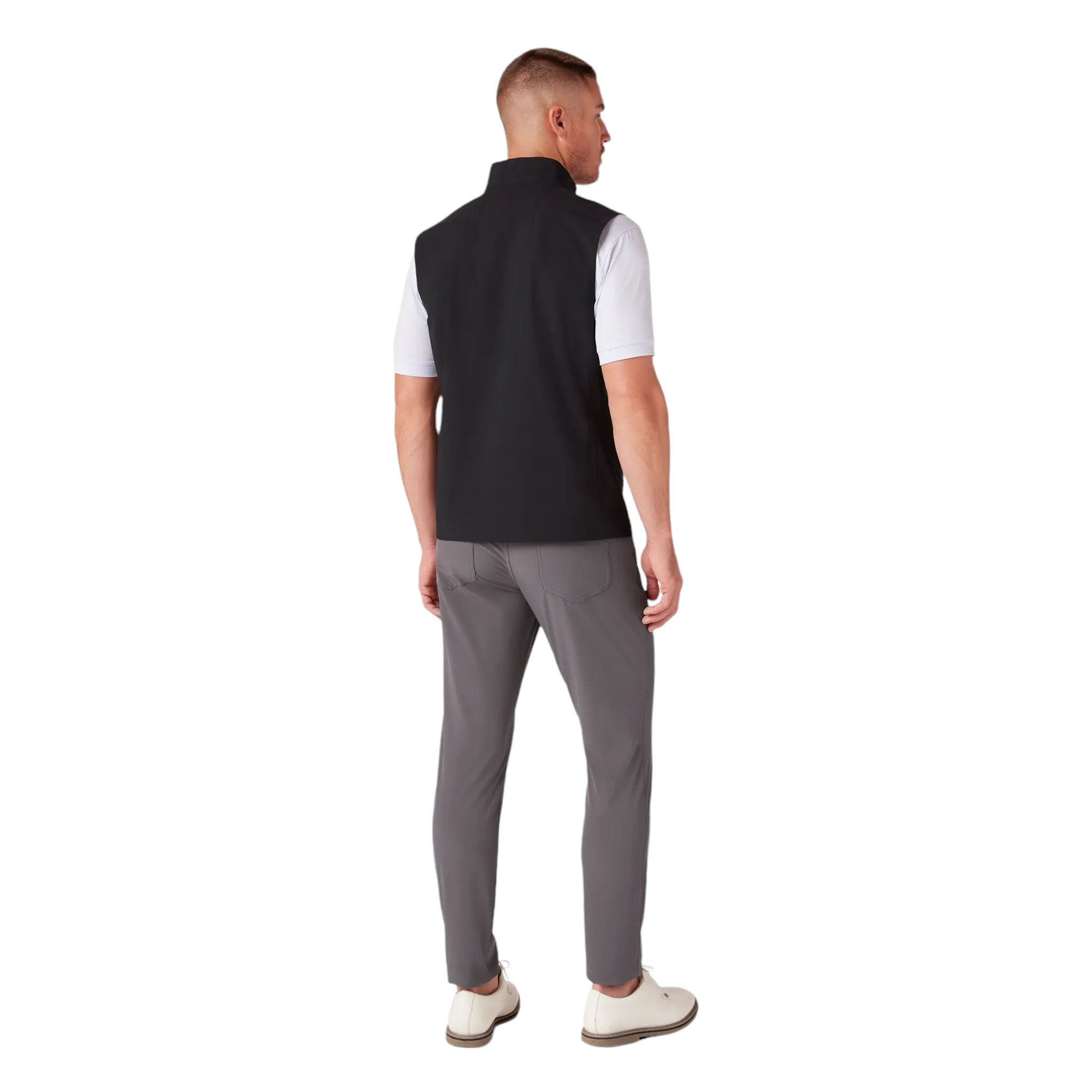 Men Light Black Sleeveless Zip-Up Vest with High Collar