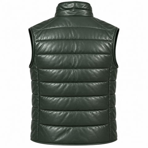 Men’s Green Sheepskin Leather Puffer Vest – Quilted Winter Vest
