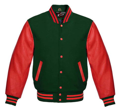 Classic Varsity Jacket Wool Body with Red Leather Sleeves