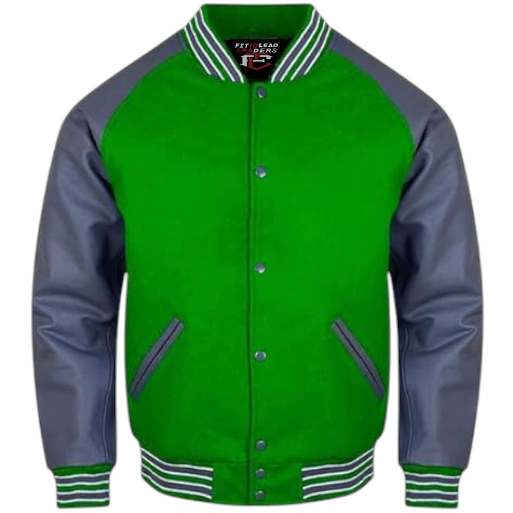 Letterman Varsity Jacket Wool Body with Grey Leather Sleeves