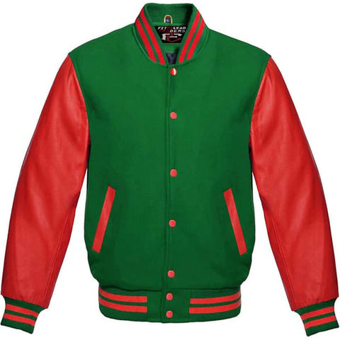 Classic Varsity Jacket Wool Body with Red Leather Sleeves