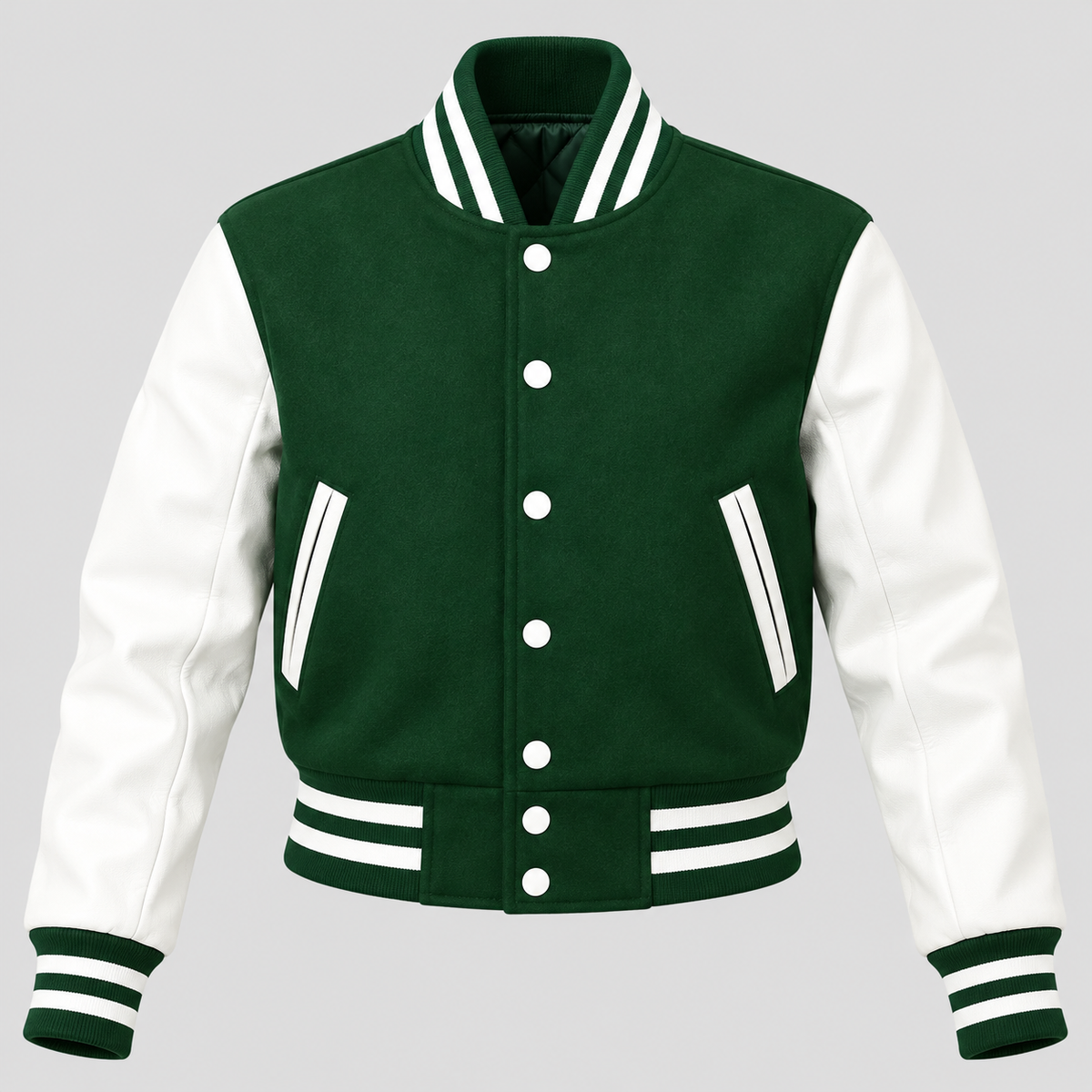 Kelly Green Crop Top Varsity Jacket with White Sleeves