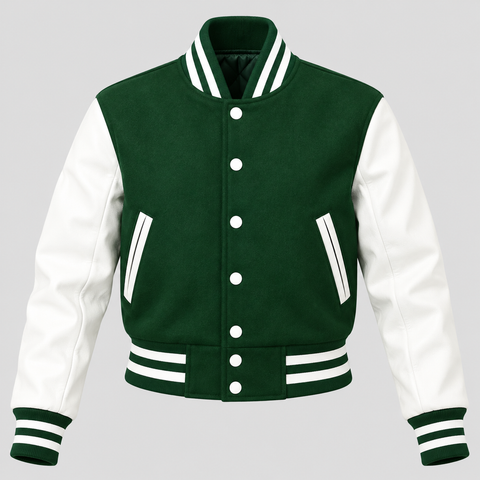 Kelly Green Crop Top Varsity Jacket with White Sleeves