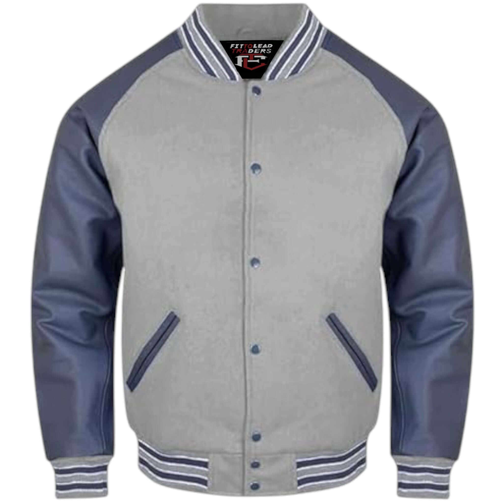 Letterman Varsity Jacket Wool Body with Grey Leather Sleeves