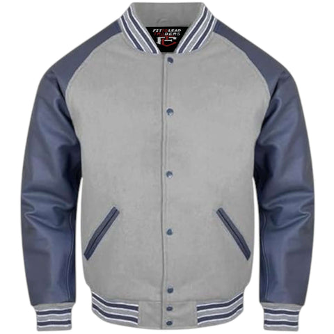 Letterman Varsity Jacket Wool Body with Grey Leather Sleeves
