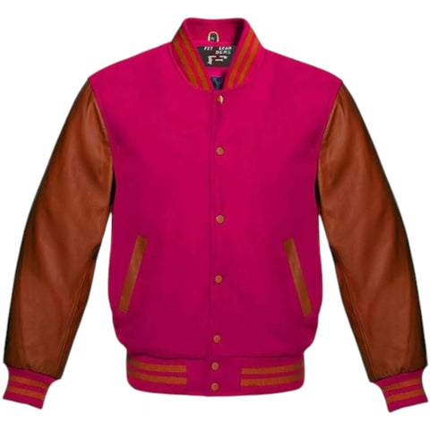 Multicolor Letterman Varsity Jacket Wool Body Brown Leather