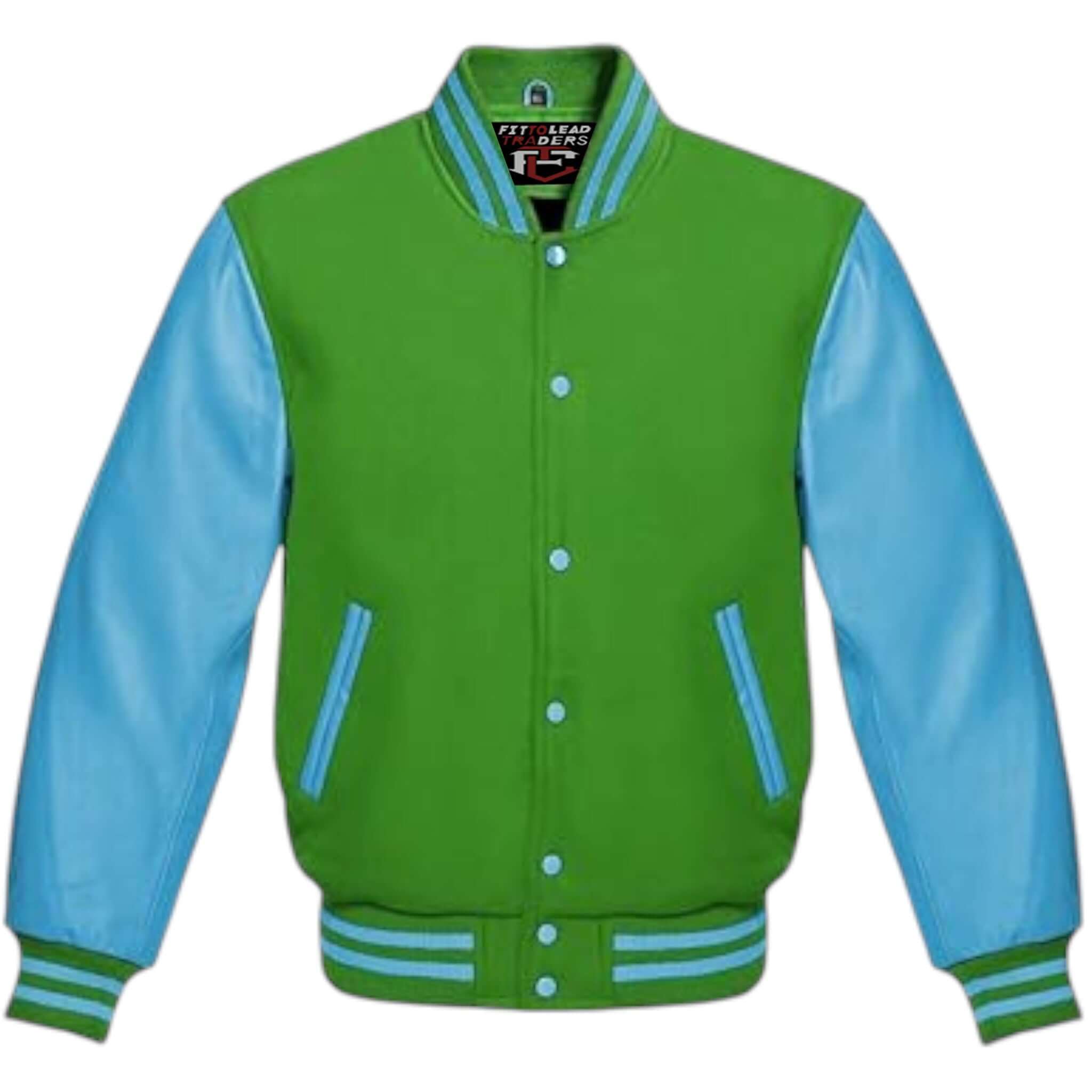 Multicolor Wool Varsity Jacket Genuine Sky Leather Sleeves