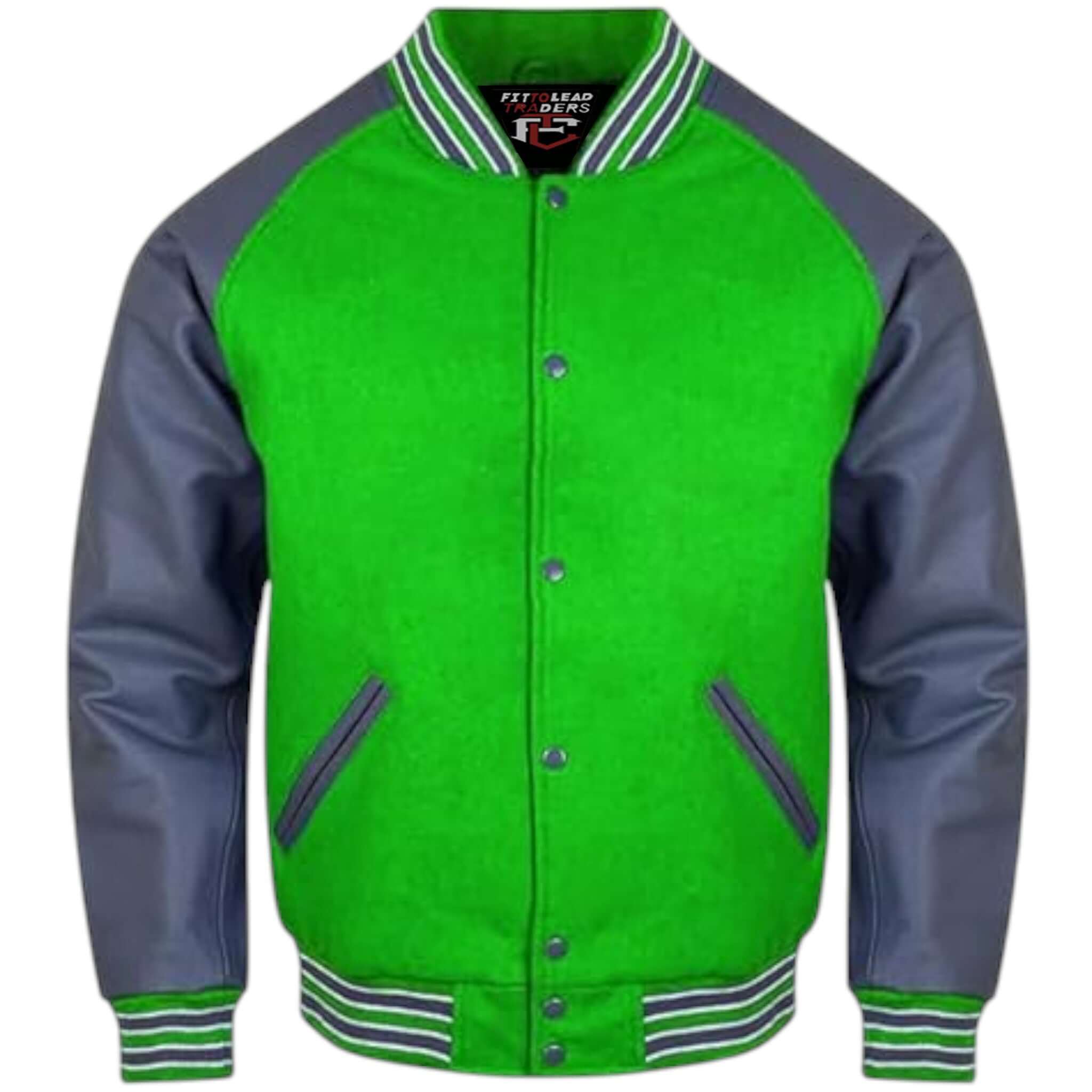 Letterman Varsity Jacket Wool Body with Grey Leather Sleeves