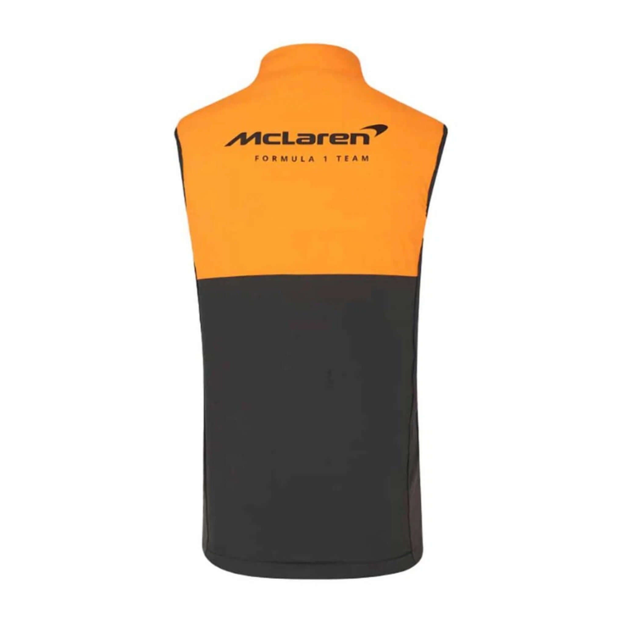 McLaren Racing Hybrid Vest Phantom 2024 Edition in orange and black, showcasing the McLaren Formula 1 Team logo.