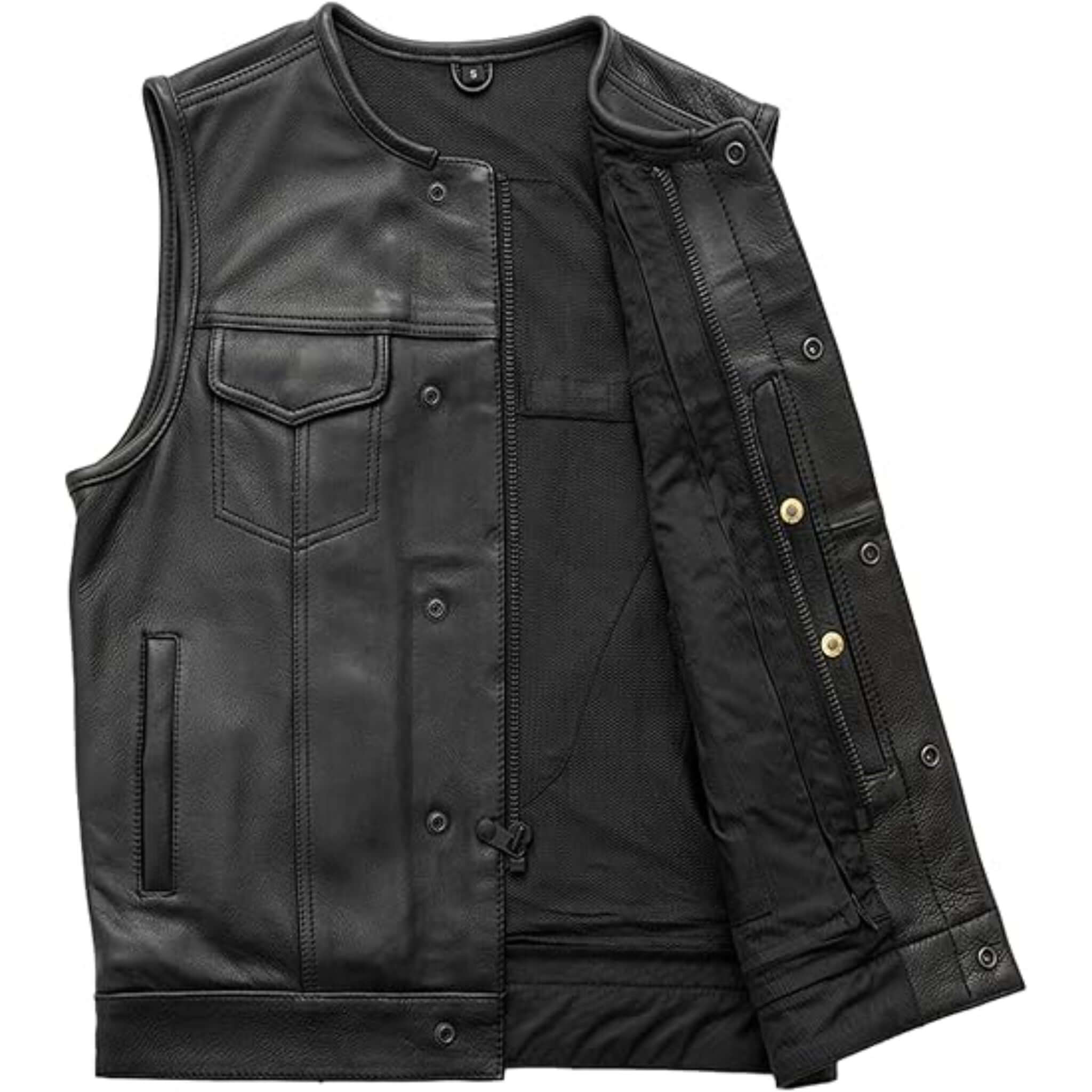 Men Black Outlaw Club Vest Leather Biker Gear