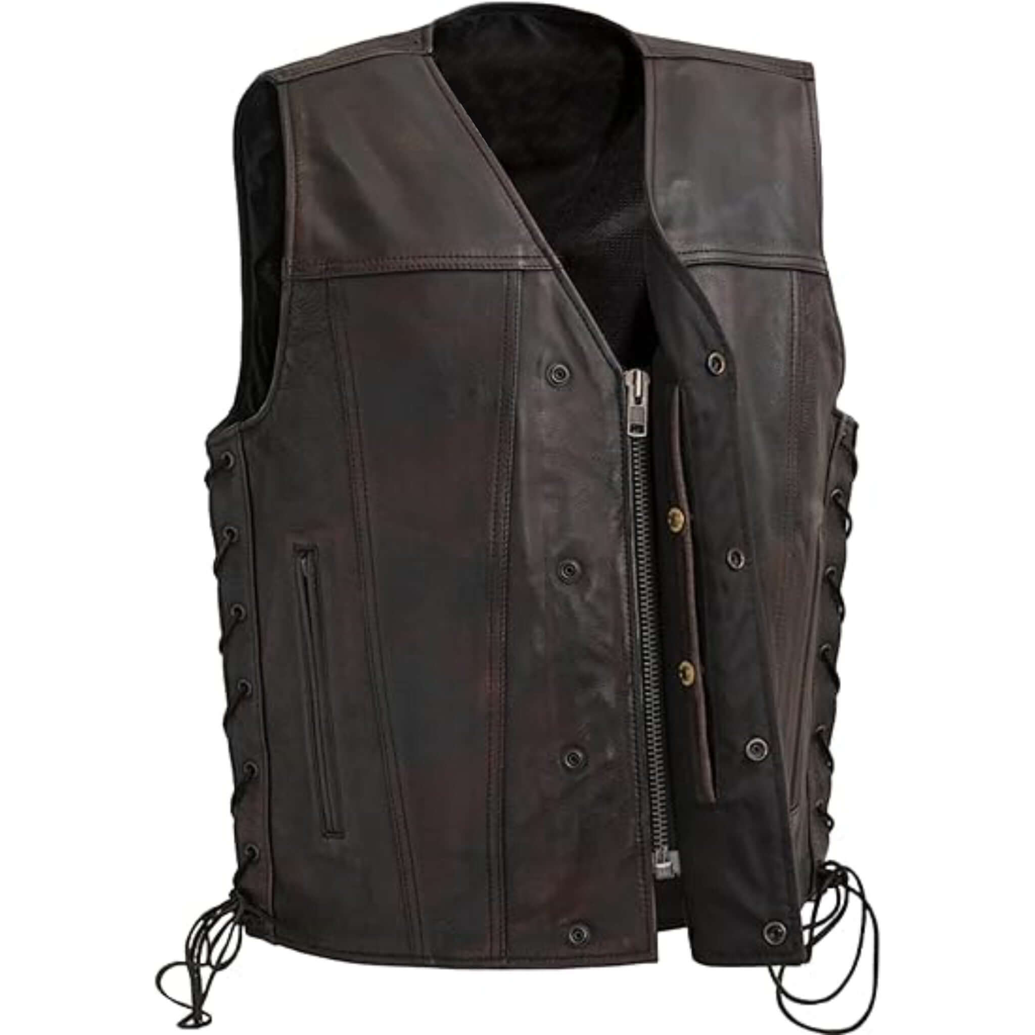 Men Black High Roller Club Motorcycle Leather Vest
