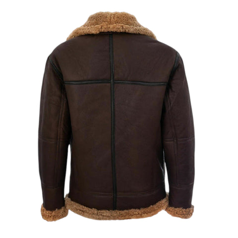 Brown leather jacket with fur trim on a white background