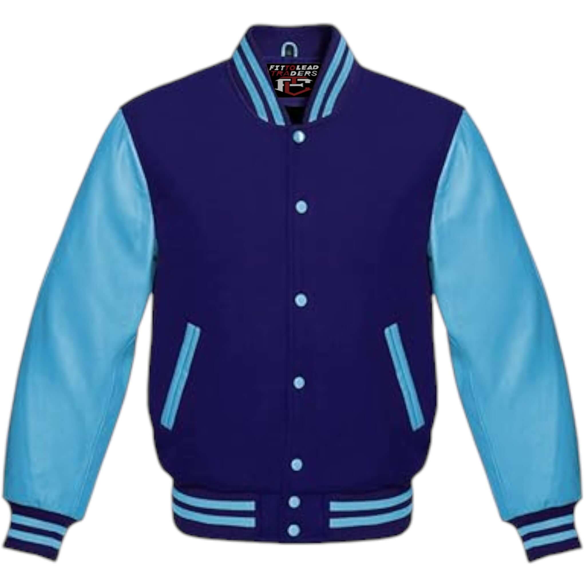 Multicolor Wool Varsity Jacket Genuine Sky Leather Sleeves