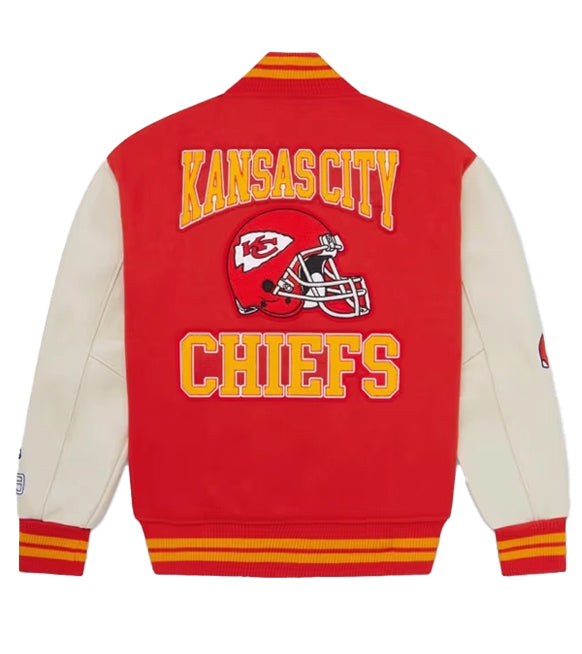 OVO x Kansas City Chiefs Red Wool Leather Letterman Jacket
