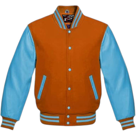 Multicolor Wool Varsity Jacket Genuine Sky Leather Sleeves