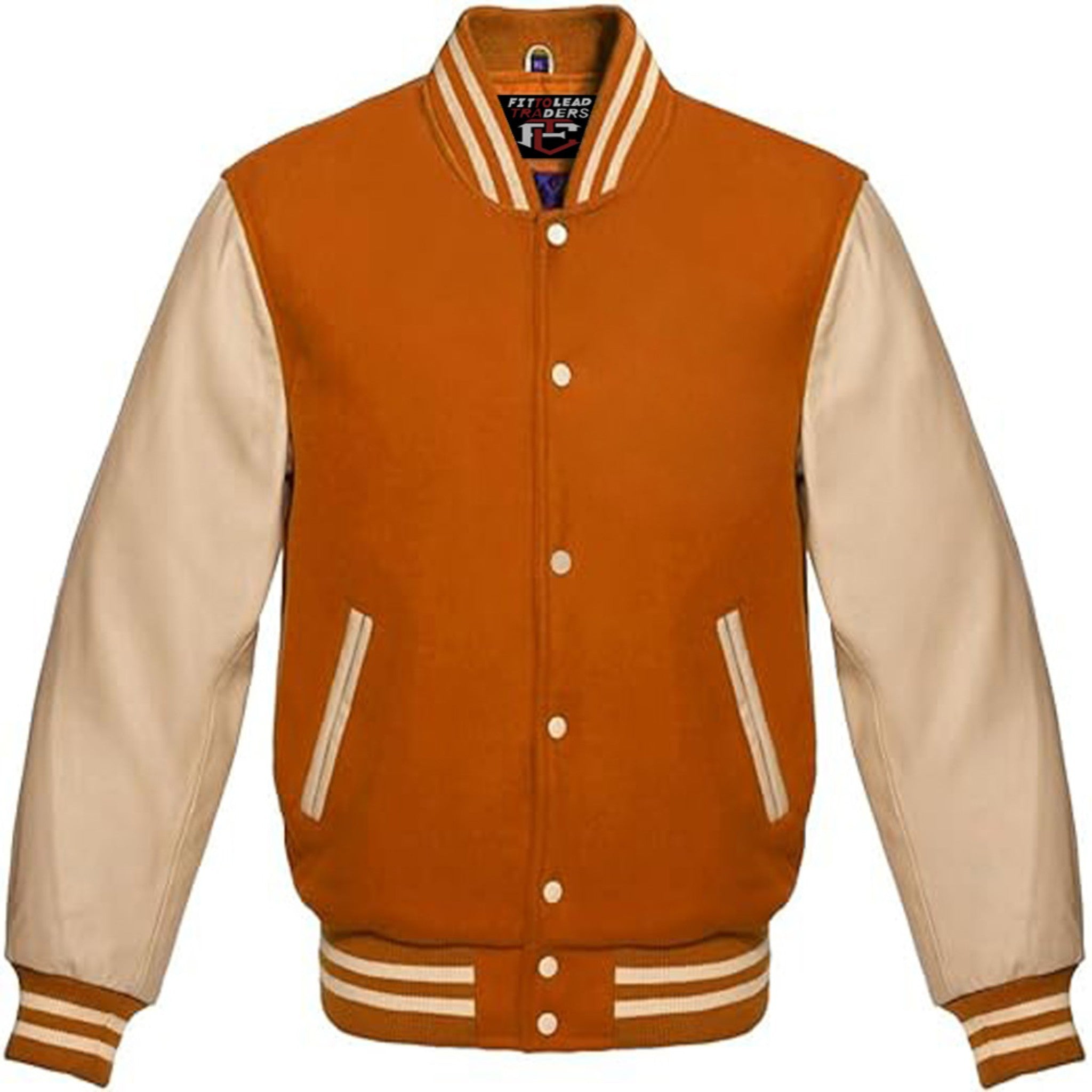 Classic Wool Varsity Jacket with Cream Leather Sleeves