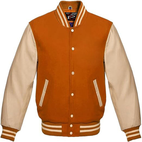 Classic Wool Varsity Jacket with Cream Leather Sleeves