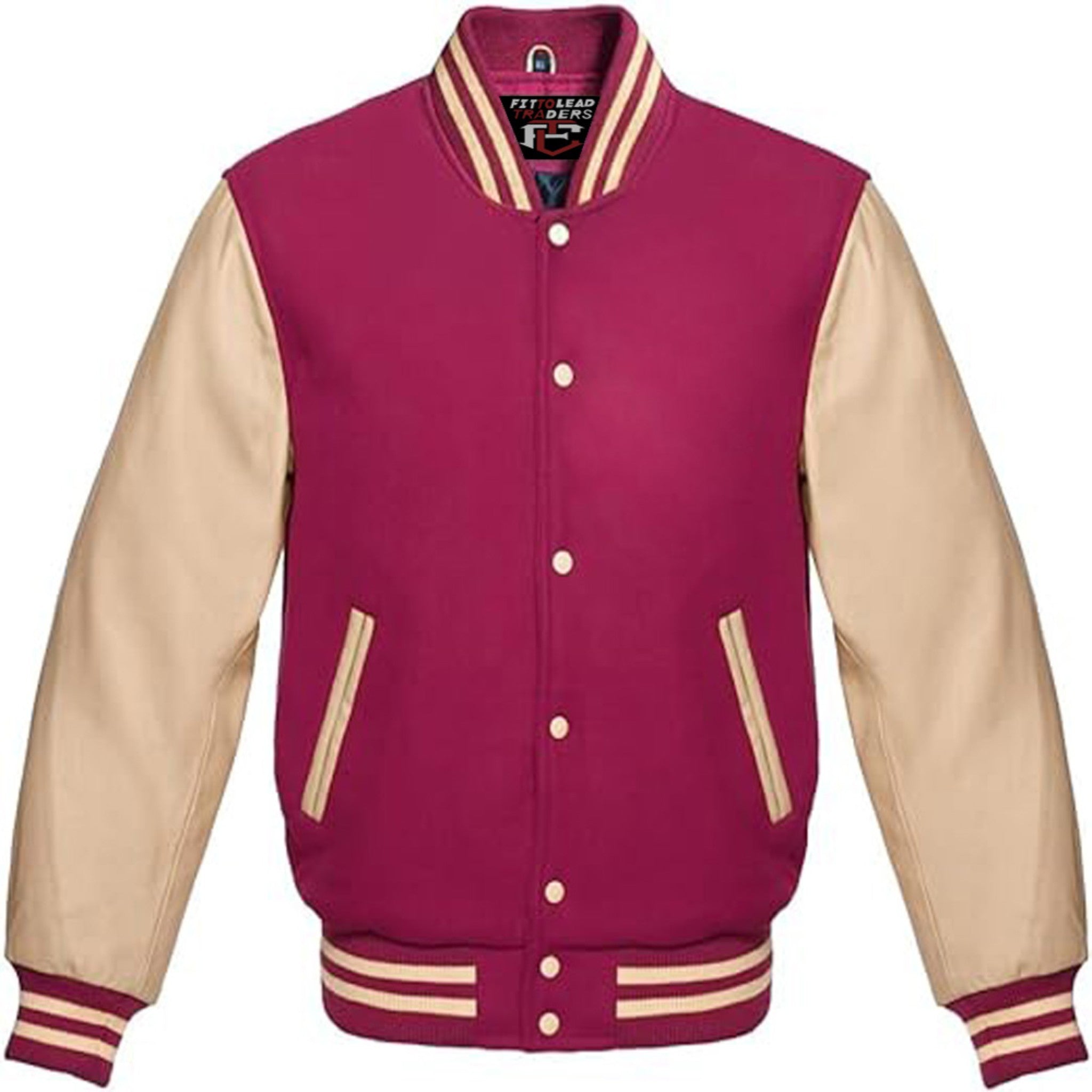 Classic Wool Varsity Jacket with Cream Leather Sleeves
