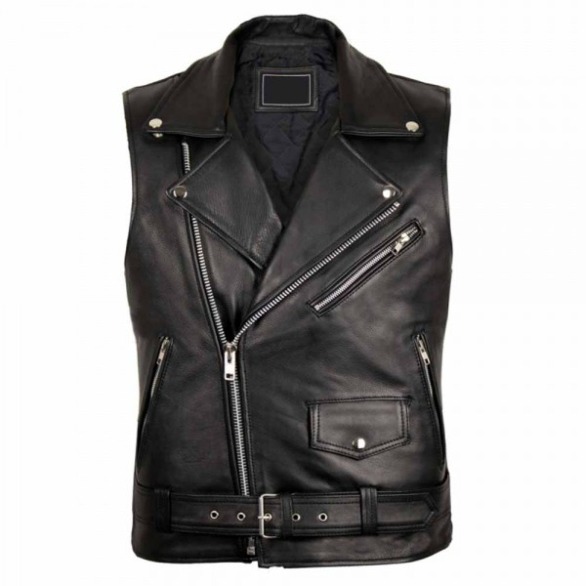 Premium Men Black Leather Motorcycle Vest Auden Design