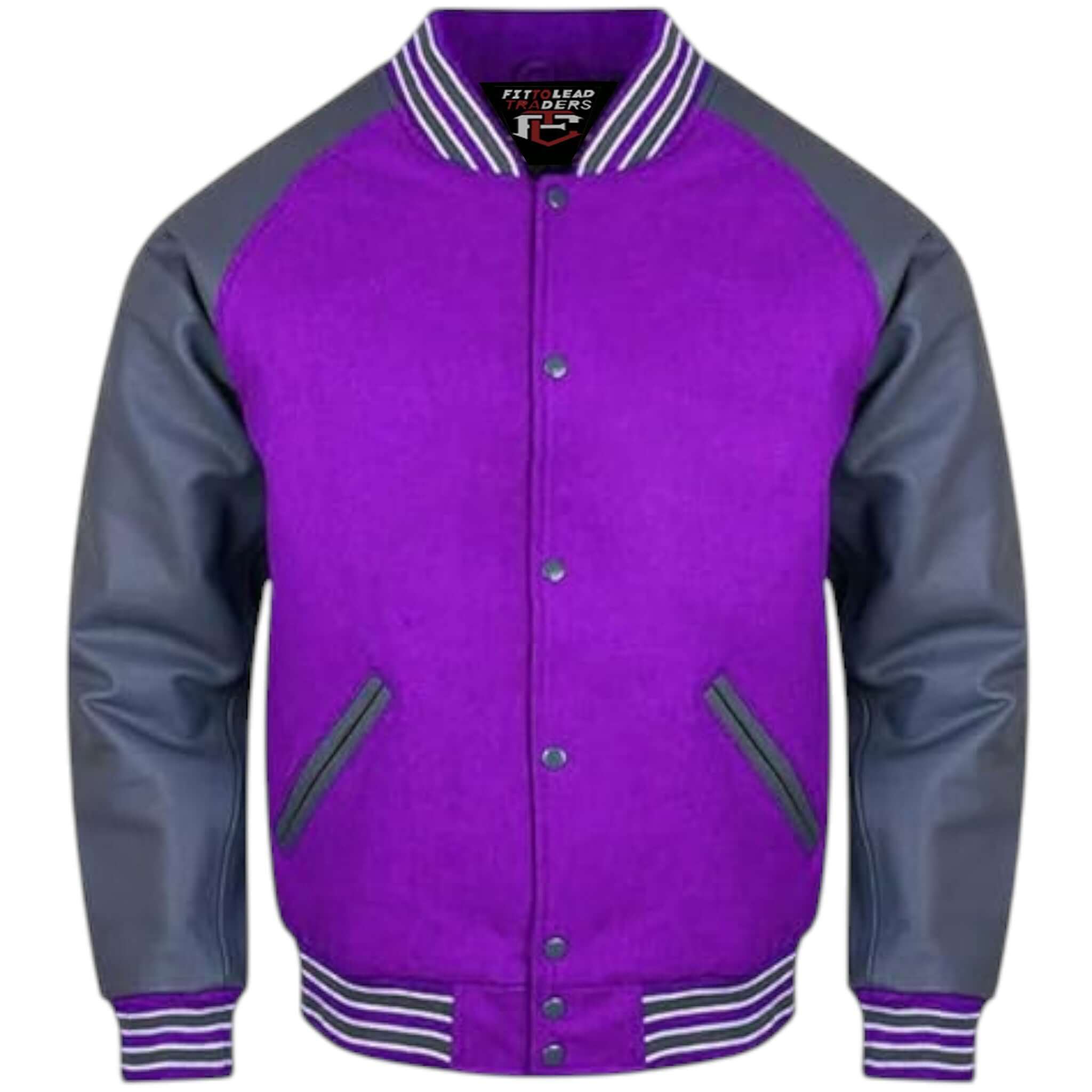 Letterman Varsity Jacket Wool Body with Grey Leather Sleeves