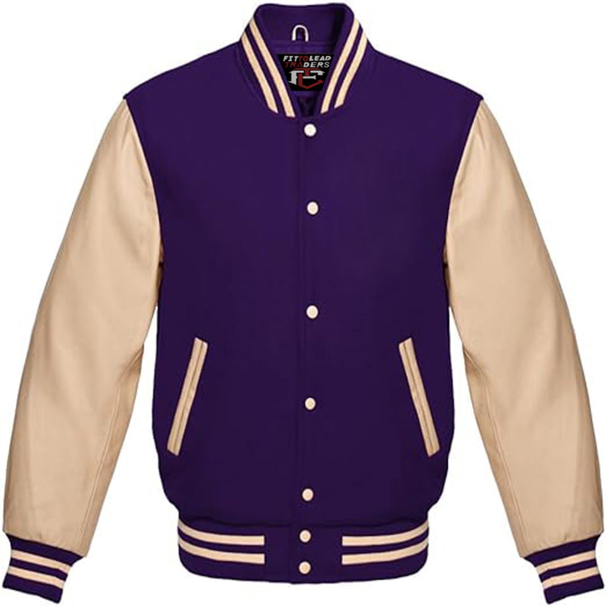 Classic Wool Varsity Jacket with Cream Leather Sleeves