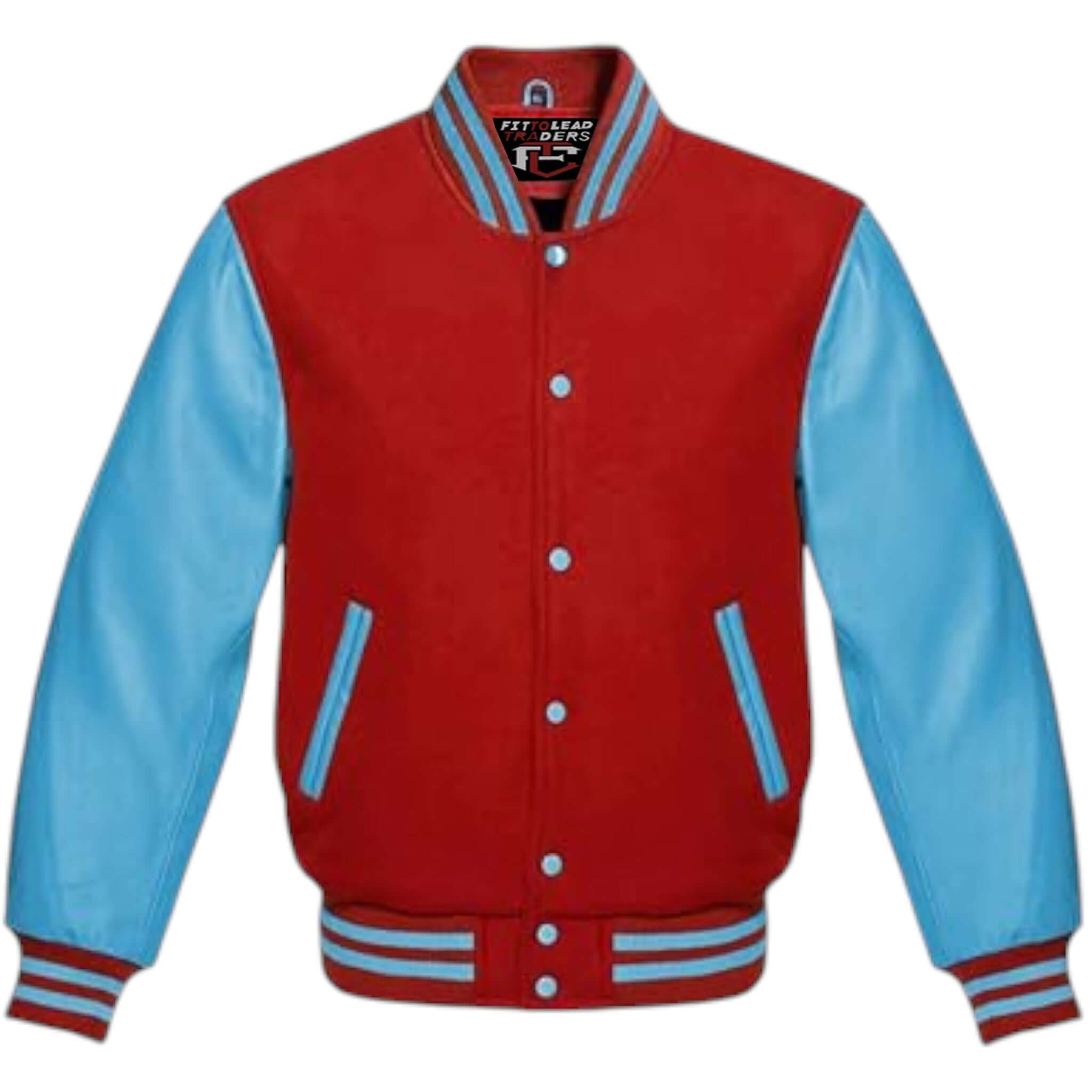 Multicolor Wool Varsity Jacket Genuine Sky Leather Sleeves