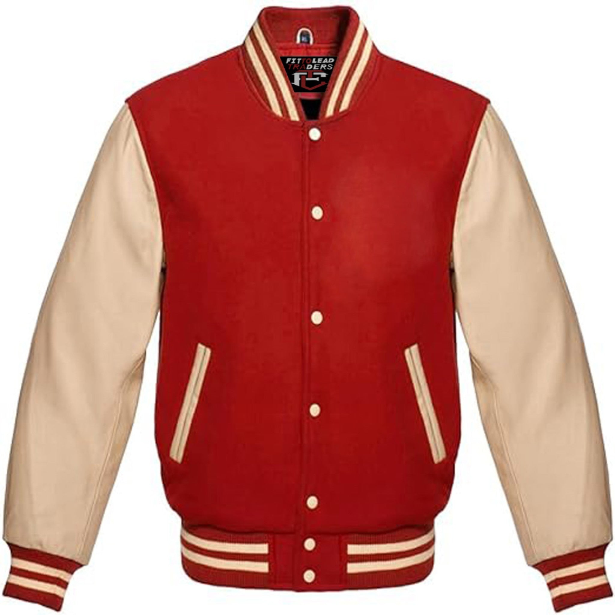 Classic Wool Varsity Jacket with Cream Leather Sleeves