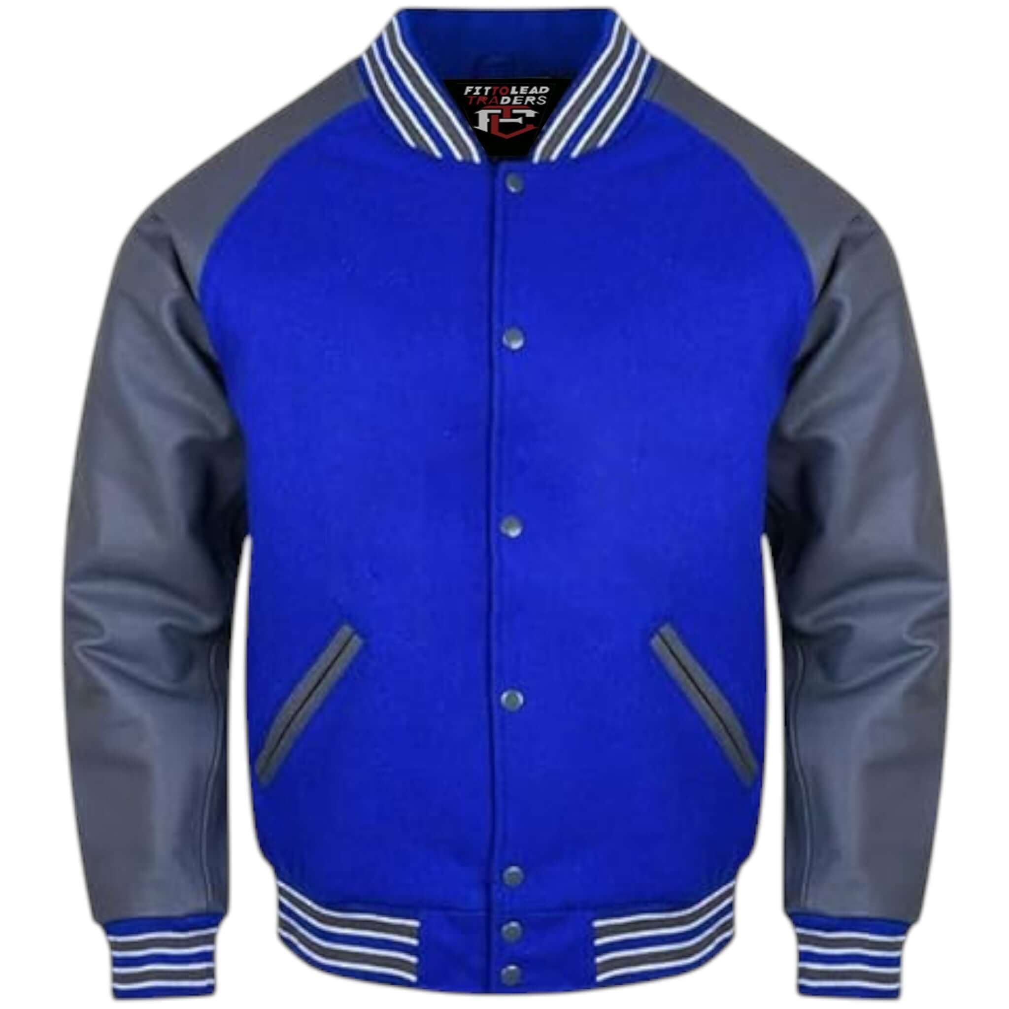 Letterman Varsity Jacket Wool Body with Grey Leather Sleeves