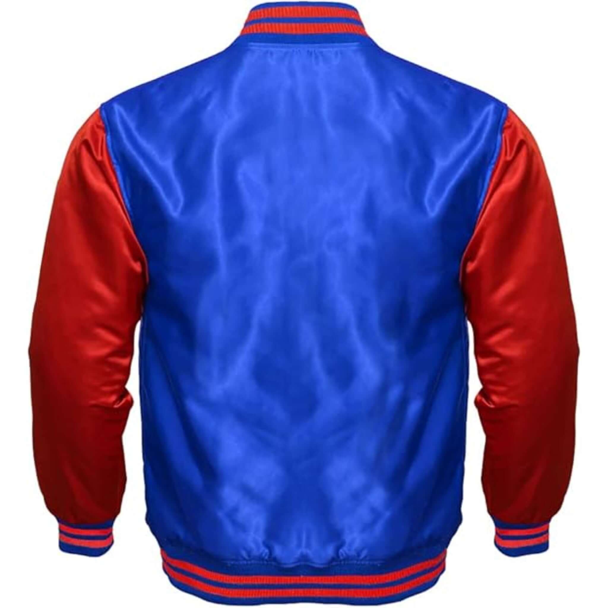 Varsity Letterman Jacket Satin Royal Blue Red Sleeves Bomber