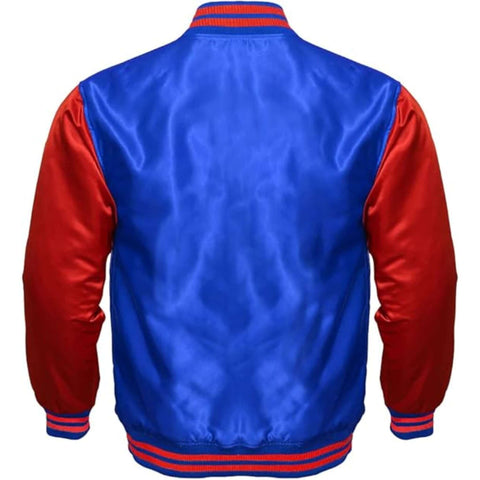 Varsity Letterman Jacket Satin Royal Blue Red Sleeves Bomber