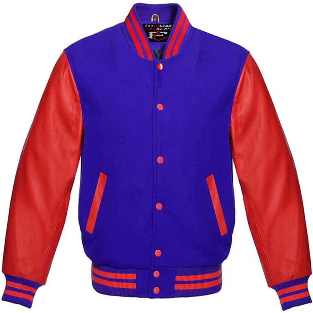 Classic Varsity Jacket Wool Body with Red Leather Sleeves